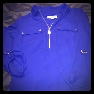 Royal Blue MK zip up blouse w/ toggle strap sleeve